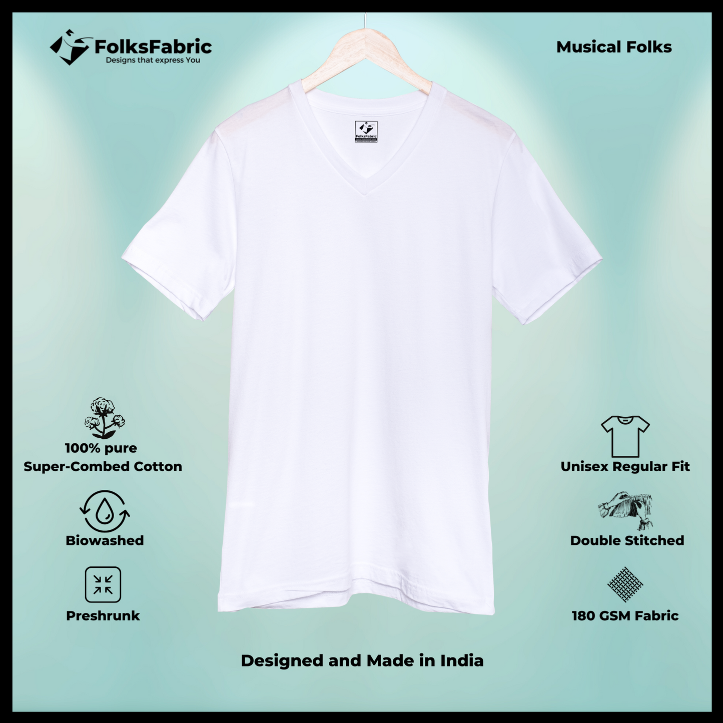 Harp White [V-Neck] - FolksFabric 